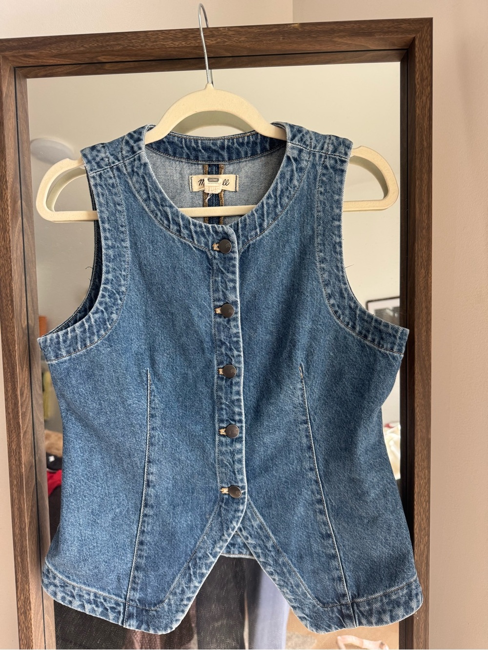 Madewell Blue Denim Button-Front Sleeveless Vest